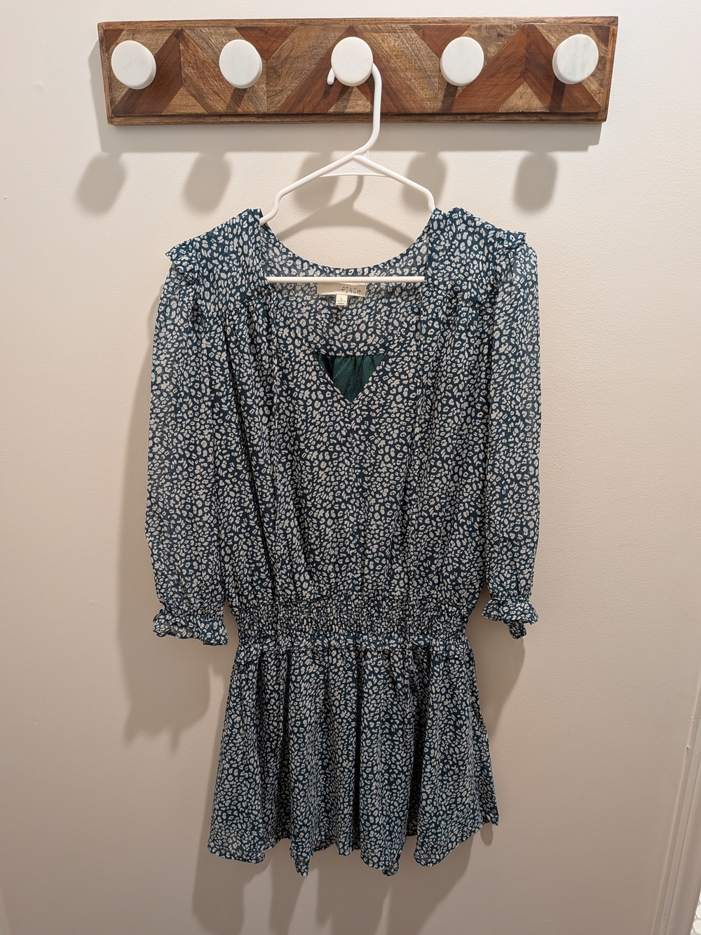 Pinch Teal Floral Long-Sleeve Smocked Waist Dress
